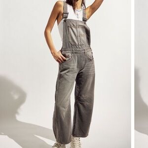 Free People Gray Denim Overalls